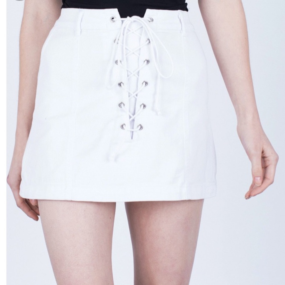 Lace up high waisted denim skirt!